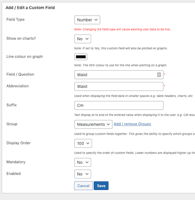 Custom fields form